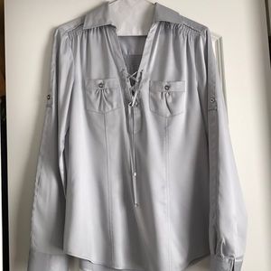 Front lace, silver blouse